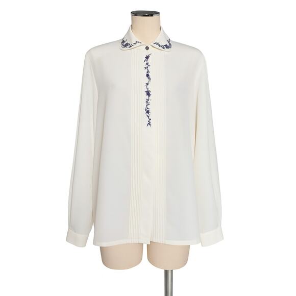 VINTAGE 90's Y2 KORET Embroidered White Peter Pan Collar Blouse Top 14 - Picture 1 of 2